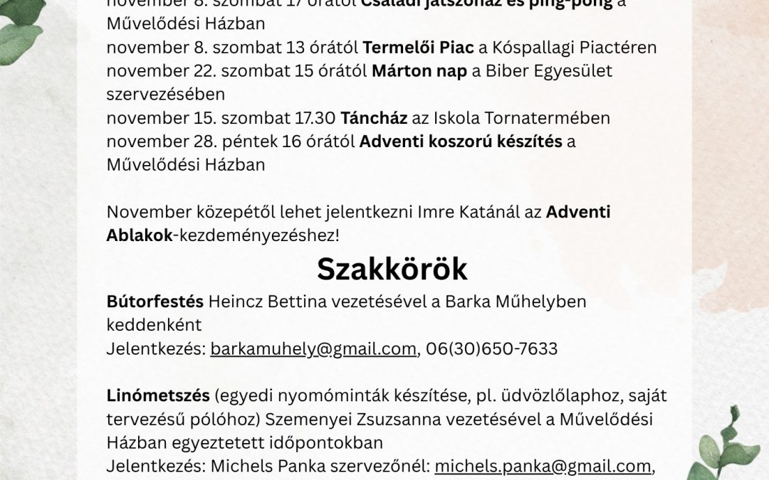 November havi programok községünkben