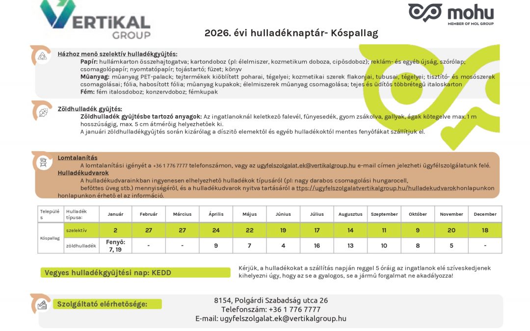 2026. évi hulladéknaptár- Kóspallag